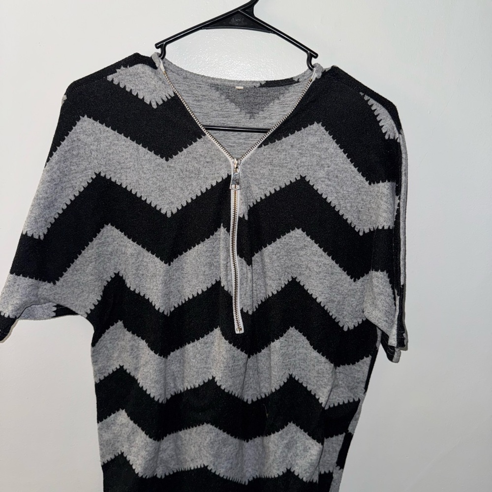 Chevron Patterned Black and Gray Blouse